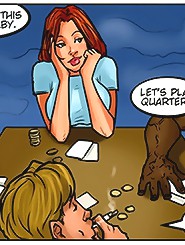 Strip poker with muscled hunks and big tits ladies in a hot ebony cartoon sex